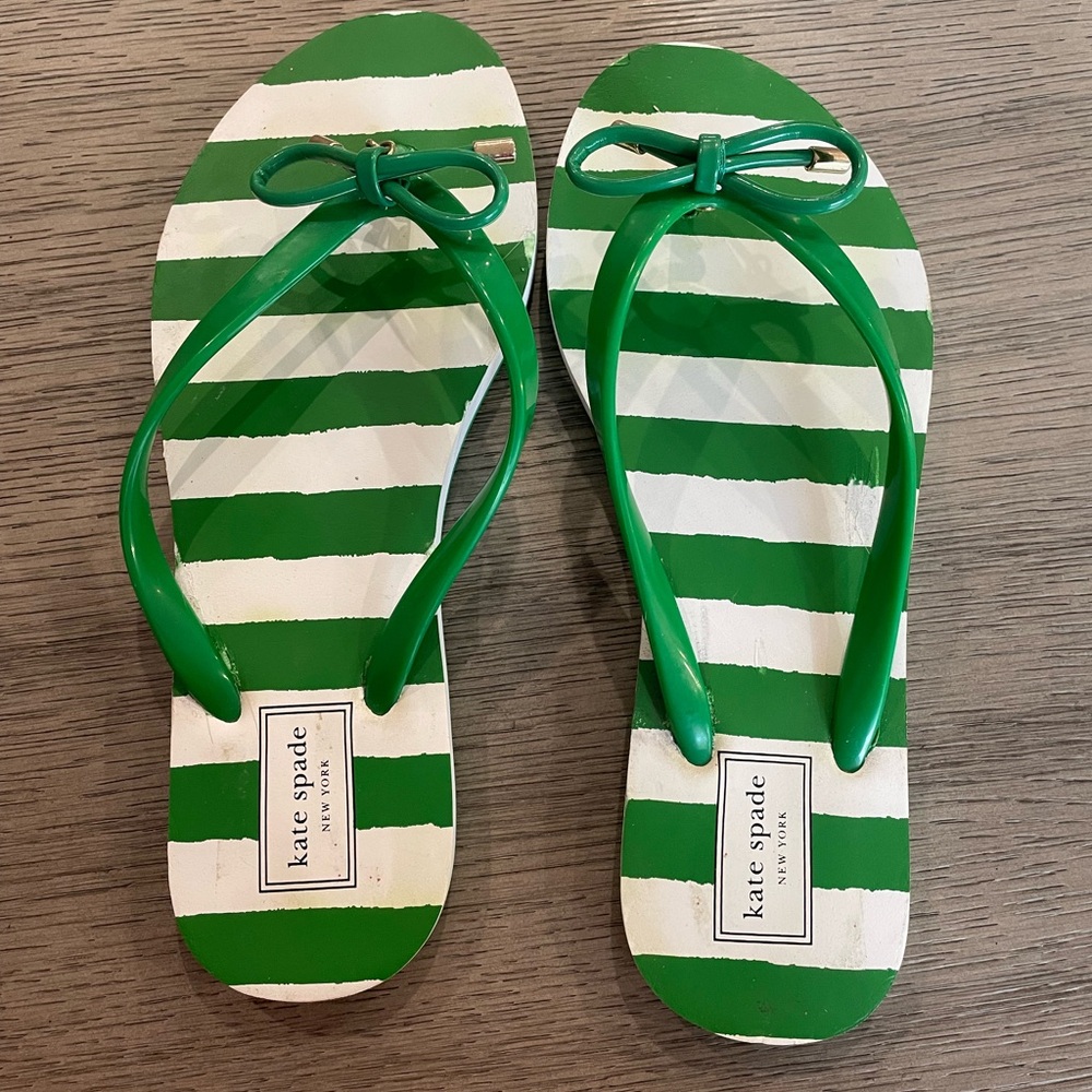 Kate Spade Green and White Striped Sandals